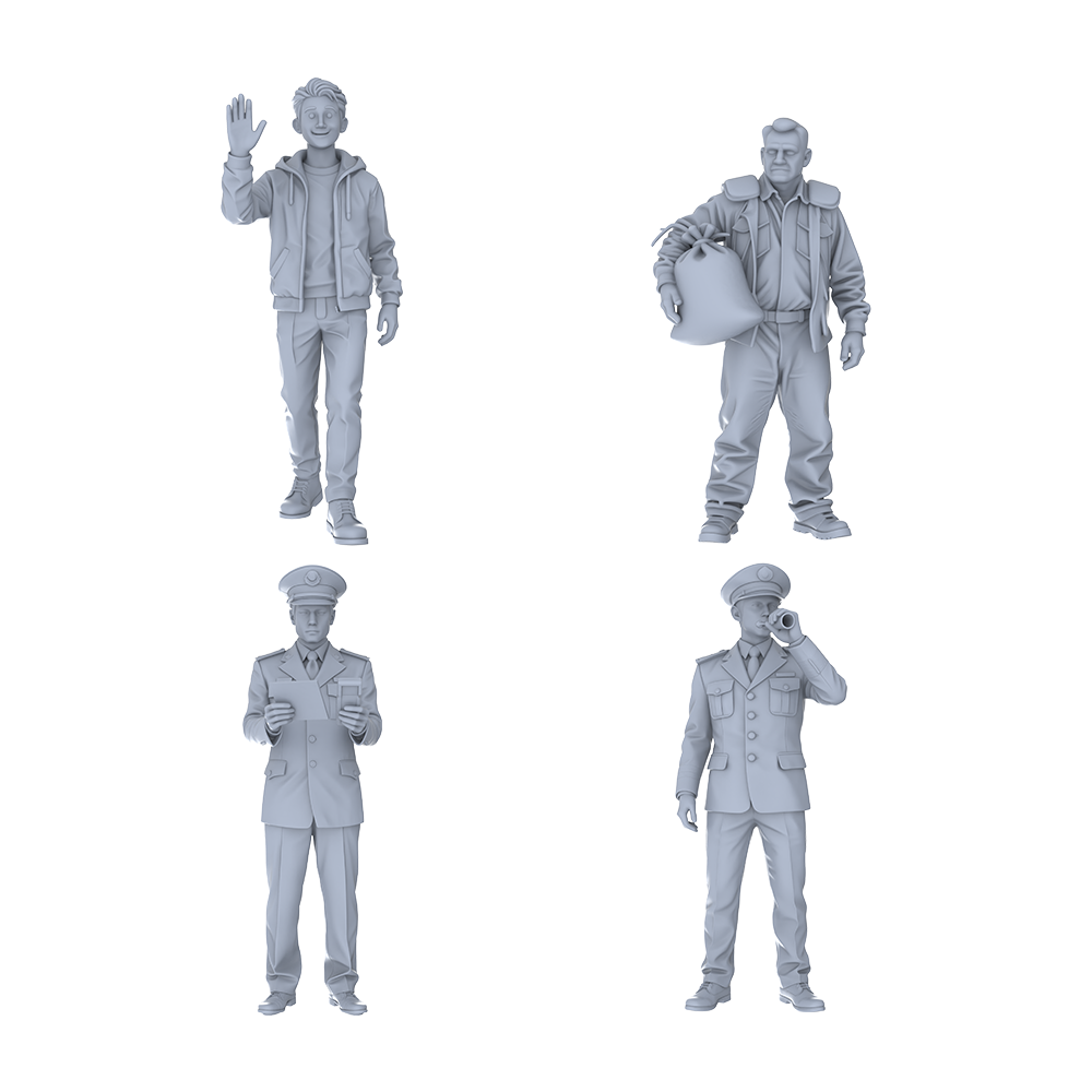 Yao's Studio LYTR049  Urban Commuting & Official Duty Scene Resin Miniature Model 4-Figure Set - Citizens & Officials Unpainted DIY Model Painting Urban Scene Decor 1set 3D Printed Resin Model Kit by SSMODEL