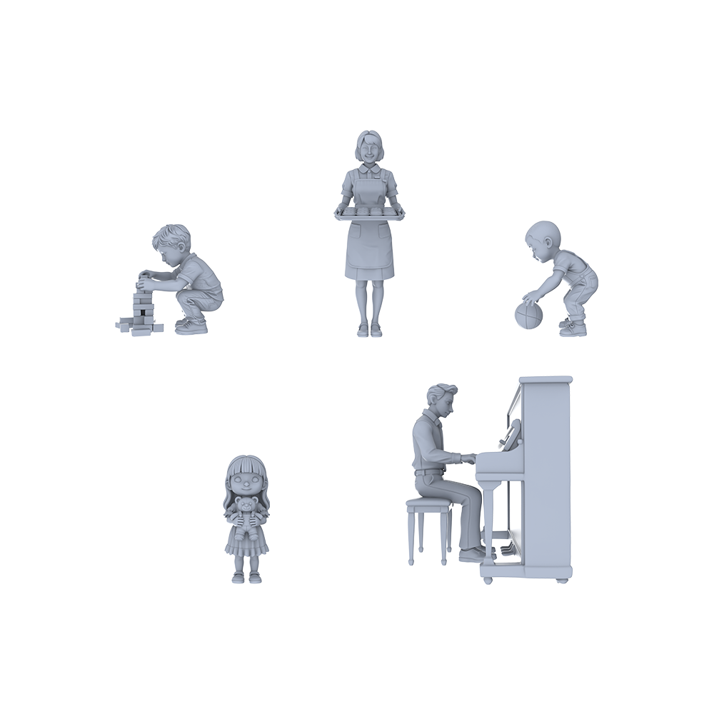 Yao's Studio LYTR096   Modern Urban Leisure Life Scene Resin Miniature Model 5-Figure Set - Children, Service Staff & Performer Unpainted DIY Model Painting Leisure Scene Decor 1set 3D Printed Resin Model Kit by SSMODEL