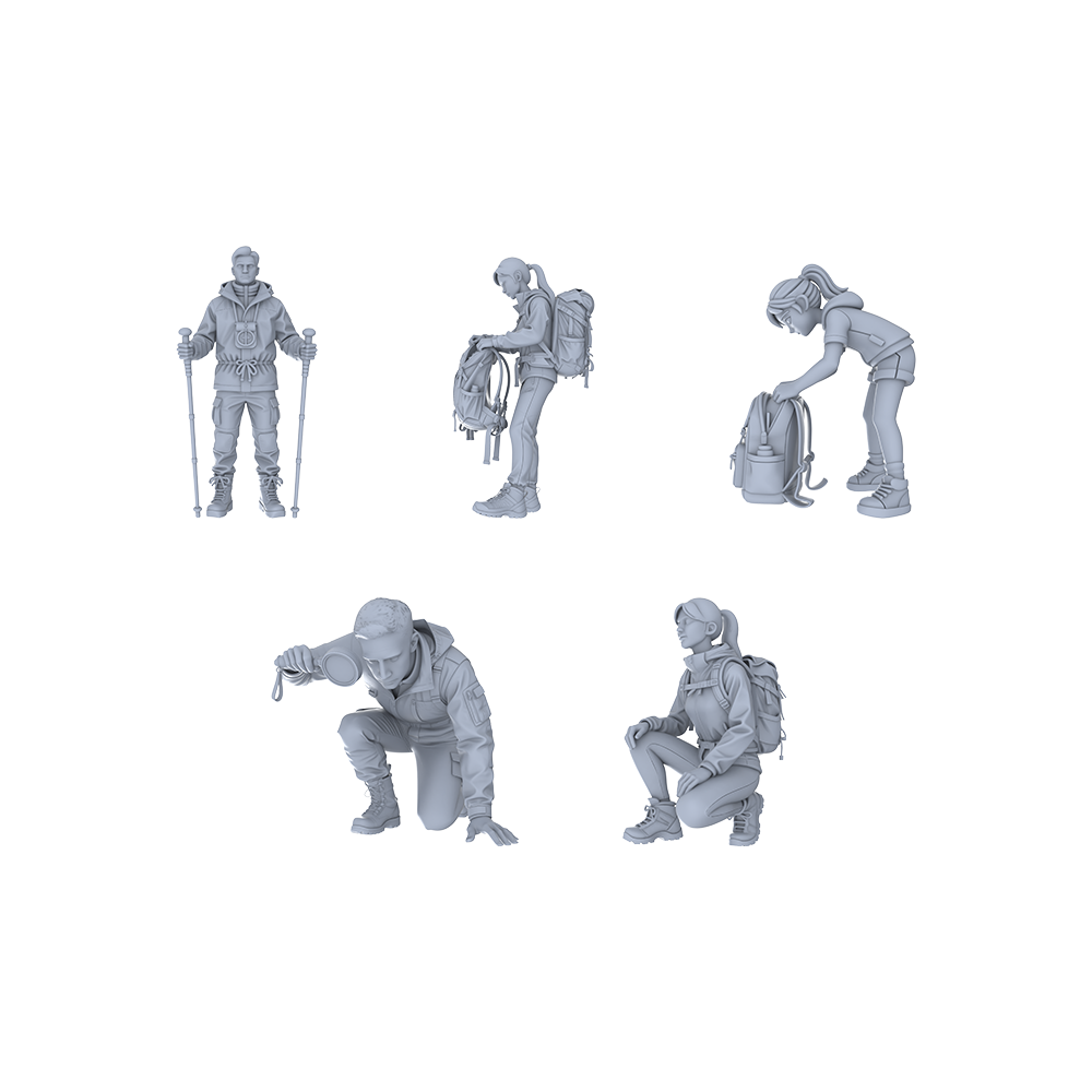 Yao's Studio LYTR114  Outdoor Hiking & Exploration Scene Resin Miniature Model 5-Figure Set - Hikers Unpainted DIY Model Painting Exploration Scene Decor 1set 3D Printed Resin Model Kit by SSMODEL