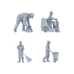 Yao's Studio LYTR115  Urban Sanitation Work Scene Resin Miniature Model 4-Figure Set - Sanitation Workers Unpainted DIY Model Painting Urban Scene Decor 1set 3D Printed Resin Model Kit by SSMODEL