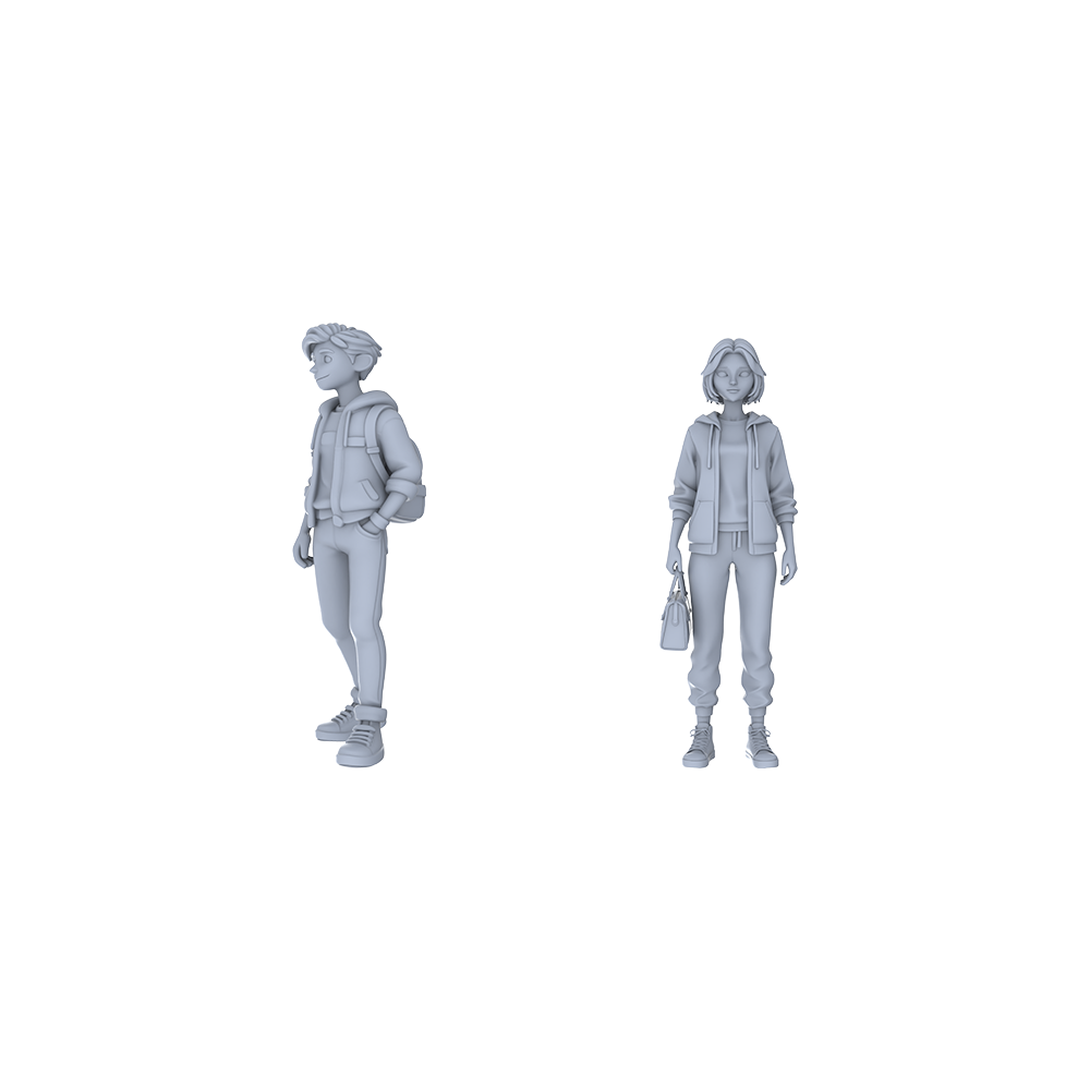 Yao's Studio LYTR119  Modern Urban Youth Outing Scene Resin Miniature Model 2-Figure Set - Casual Youth Figures Unpainted DIY Model Painting Urban Scene Decor 1set 3D Printed Resin Model Kit by SSMODEL
