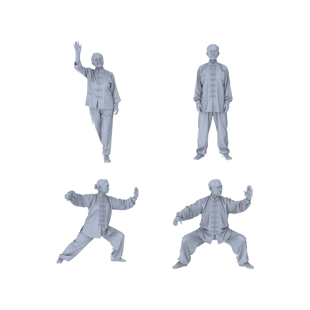 Yao's Studio LYTR153  Tai Chi Practitioners Resin Miniature Model 4-Figure Set, Unpainted Elderly Tai Chi Figures, DIY Painting Wellness Scene Decoration Miniatures Diorama Resin Figures 3D Printed Resin Model Kit by SSMODEL