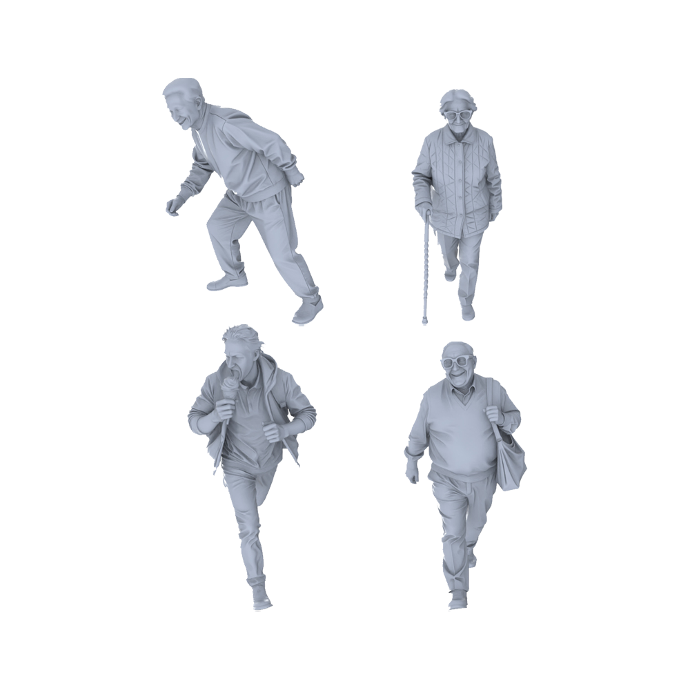 Yao's Studio LYTR155  Elderly Daily Life Resin Miniature Model 4-Figure Set, Unpainted Senior Citizen Figures, DIY Painting Street Scene Decoration Miniatures Diorama Resin Figures 3D Printed Resin Model Kit by SSMODEL