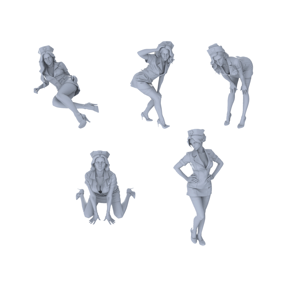 Yao's Studio LYTR156  Nurse-styled Resin Miniature Model 5-Figure Set, Unpainted Young Girl Figures, DIY Painting Scene Decoration Miniatures Diorama Resin Figures 3D Printed Resin Model Kit by SSMODEL