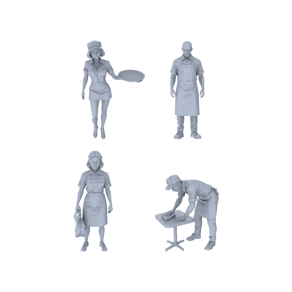 Yao's Studio LYTR160 Food Service Staff Resin Miniature Model 4-Figure Set, Unpainted Restaurant Worker Figures, DIY Painting Scene Decoration Miniatures Diorama Resin Figures 3D Printed Resin Model Kit by SSMODEL