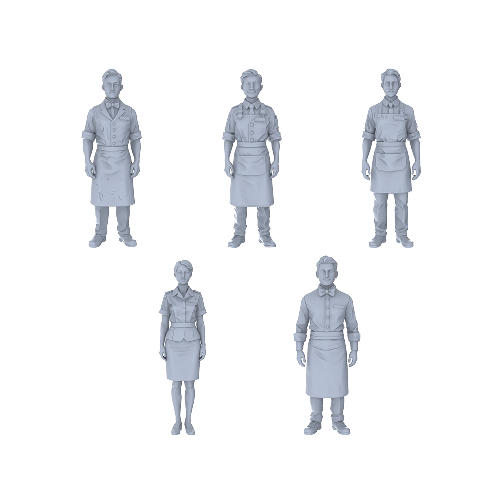 Yao's Studio LYTR253 5-Piece Unpainted Miniature Service People Figurines Perfect for Street Scene & Sand Table Building Miniatures Diorama Resin Figures 3D Printed Resin Model Kit by SSMODEL