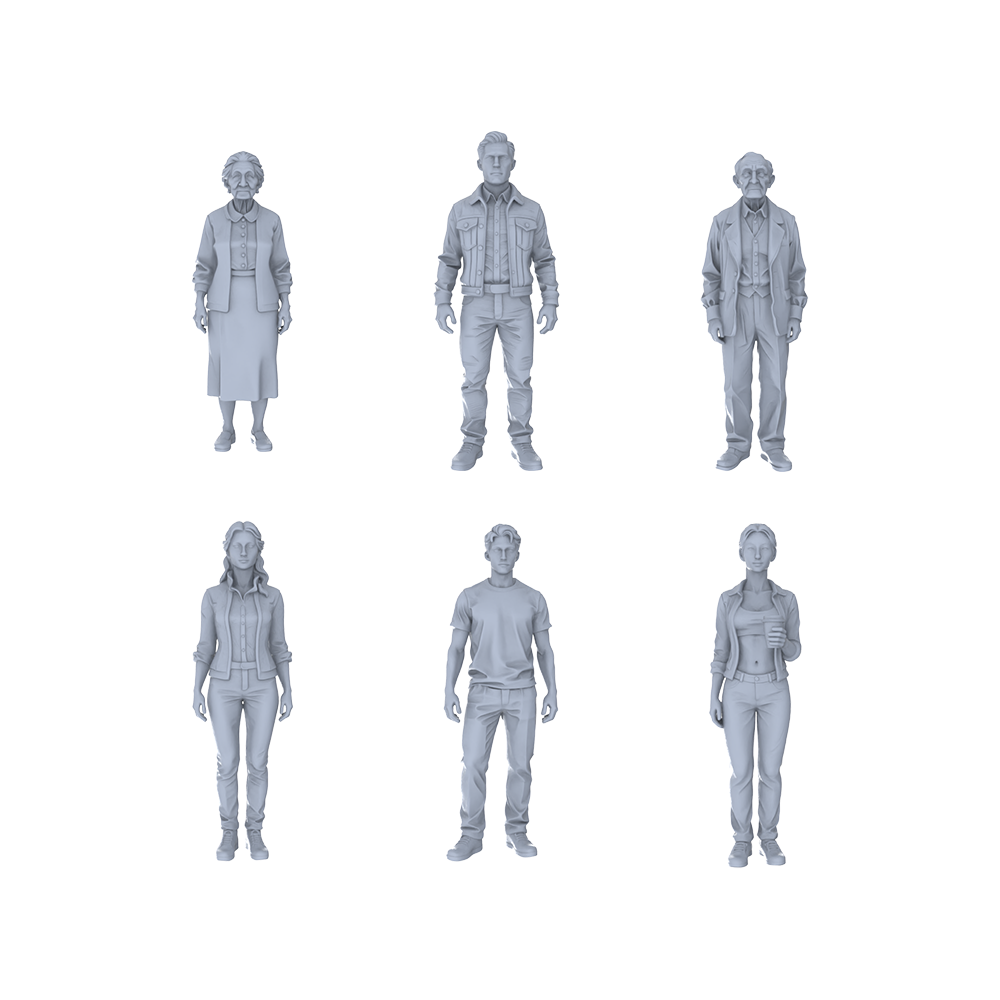 Yao's Studio LYTR254  6-Piece Unpainted Miniature Daily People Figurines Perfect for Street Scene & Sand Table Miniatures Diorama Resin Figures 3D Printed Resin Model Kit by SSMODEL