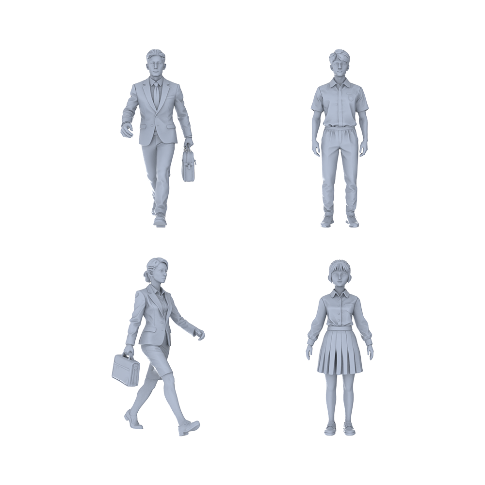 Yao's Studio LYTR255 Unpainted Miniature Commuter & Student 4-Piece Set Ideal for Diorama & Sand Table Customization
 Miniatures Diorama Resin Figures 3D Printed Resin Model Kit by SSMODEL