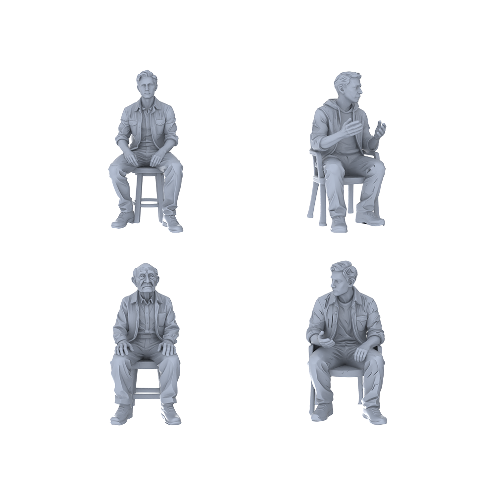 Yao's Studio LYTR256  Unpainted Miniature Seated Casual 4-Piece Set Ideal for Diorama & Sand Table Customization Miniatures Diorama Resin Figures 3D Printed Resin Model Kit by SSMODEL