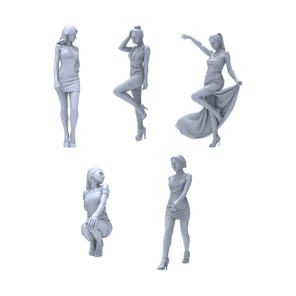 Yao's Studio LYTR040   Fashionable Female Figure Resin Miniature Model 5-Figure Set - Stylish Dressed Women Unpainted DIY Model Painting Fashion Scene Decor 1set 3D Printed Resin Model Kit by SSMODEL