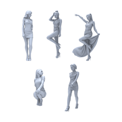 Yao's Studio LYTR040   Fashionable Female Figure Resin Miniature Model 5-Figure Set - Stylish Dressed Women Unpainted DIY Model Painting Fashion Scene Decor 1set 3D Printed Resin Model Kit by SSMODEL