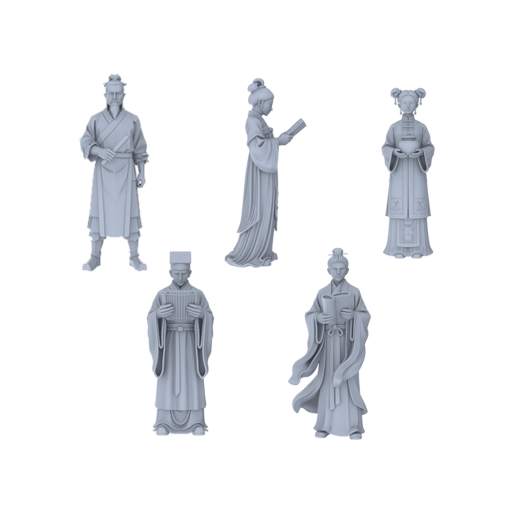 Yao's Studio LYTR043 Chinese Ancient Literati Life Scene Resin Miniature Model 5-Figure Set - Ancient Scholars & Ladies Unpainted DIY Model Painting Ancient Scene Decor 1set 3D Printed Resin Model Kit by SSMODEL