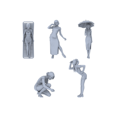 Yao's Studio LYTR044 Republic of China Style Female Figure Resin Miniature Model 5-Figure Set - ROC Dressed Women Unpainted DIY Model Painting ROC Scene Decor 1set 3D Printed Resin Model Kit by SSMODEL
