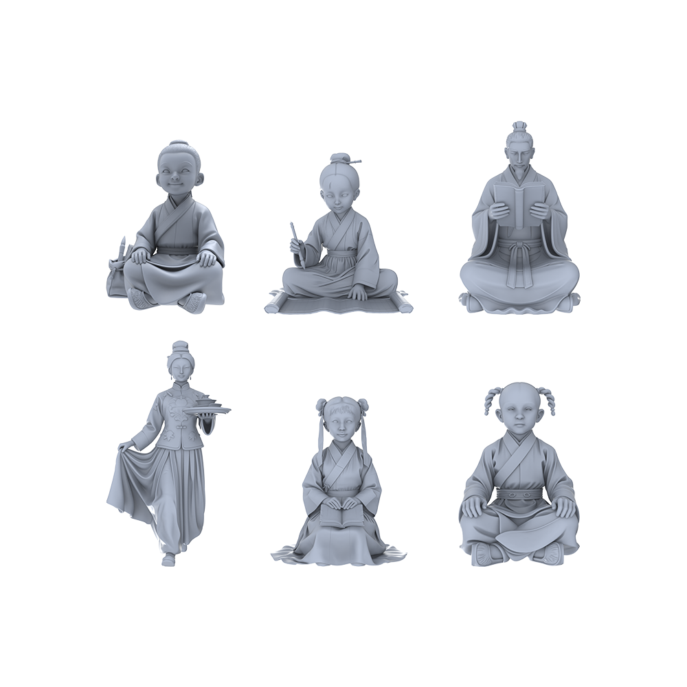 Yao's Studio LYTR045 Chinese Ancient School Scene Resin Miniature Model 6-Figure Set 3D Printed Resin Model Kit by SSMODEL