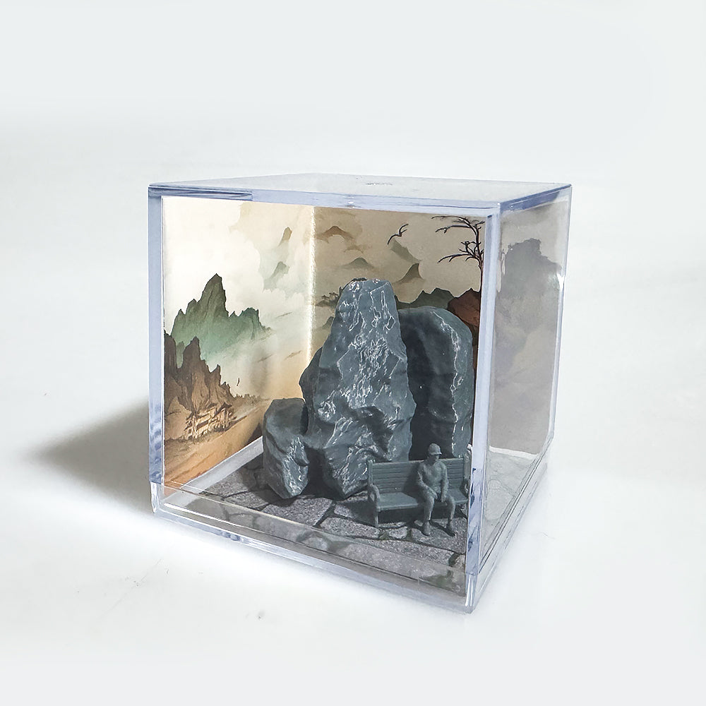 Yao's Studio LYTS049 Miniature Mountain Landscape With Human Figures Scene Display Box Main image