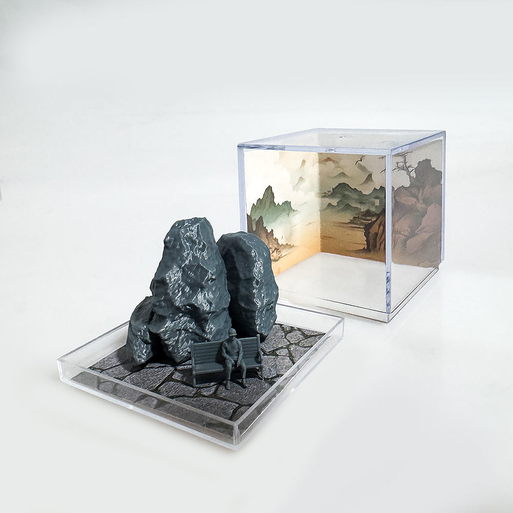 Yao's Studio LYTS049 Miniature Mountain Landscape With Human Figures Scene Display Box — detail view 2