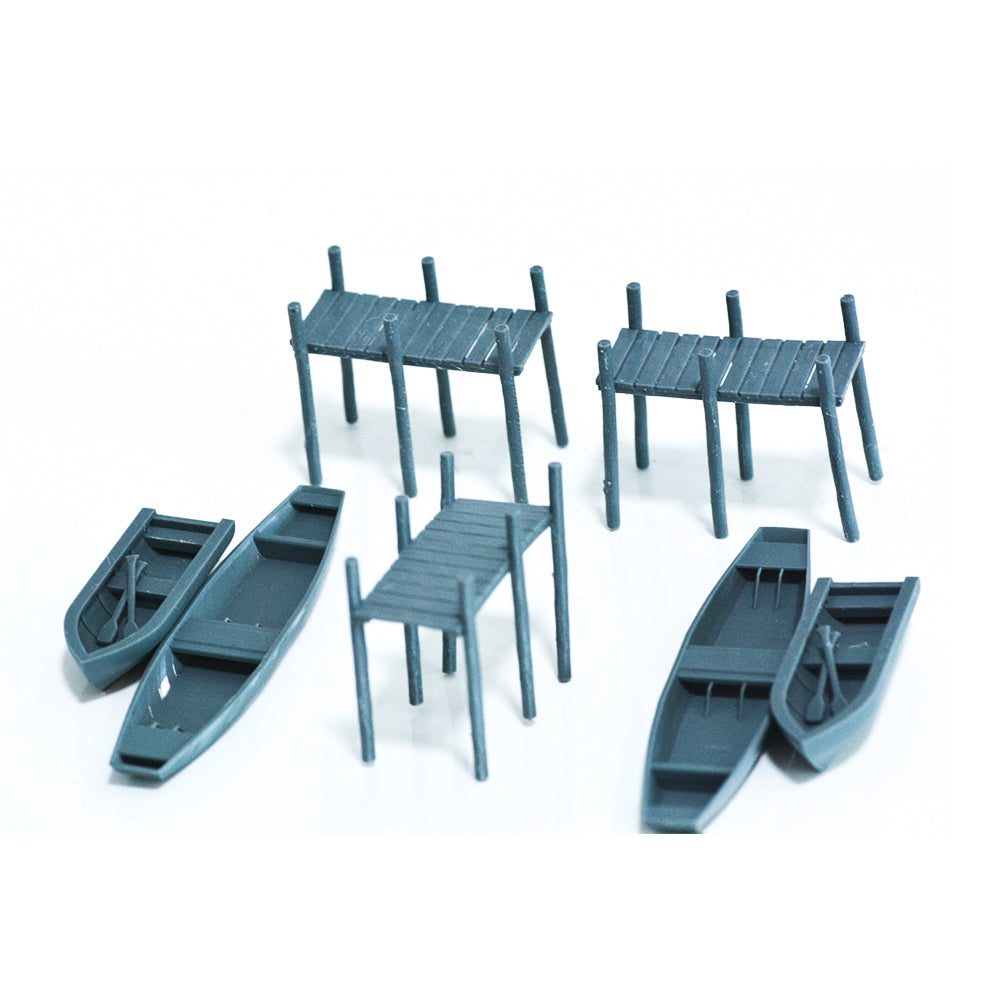 Yao's Studio LYTS038 Part Of The Dock Boats And Canoes Scene Of The Railway Train Layout. — detail view 3