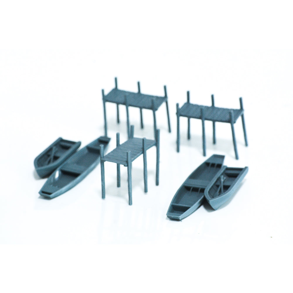 Yao's Studio LYTS038 Part Of The Dock Boats And Canoes Scene Of The Railway Train Layout. Main image