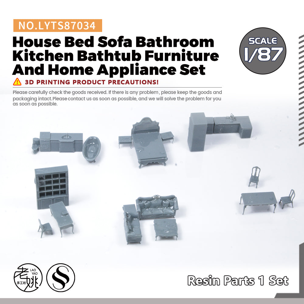 Yao's Studio LYTS034 Miniature Scene Of House Bed Sofa Bathroom Kitchen Bathtub Furniture And Home Appliance Set Interior Components Of The House Main image