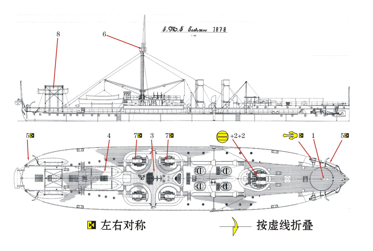 SSMODEL WM33003 — German Ironclad *Sachsen* — 1/3000 Scale Resin Model (Includes Photo-Etched Parts) — detail view 2