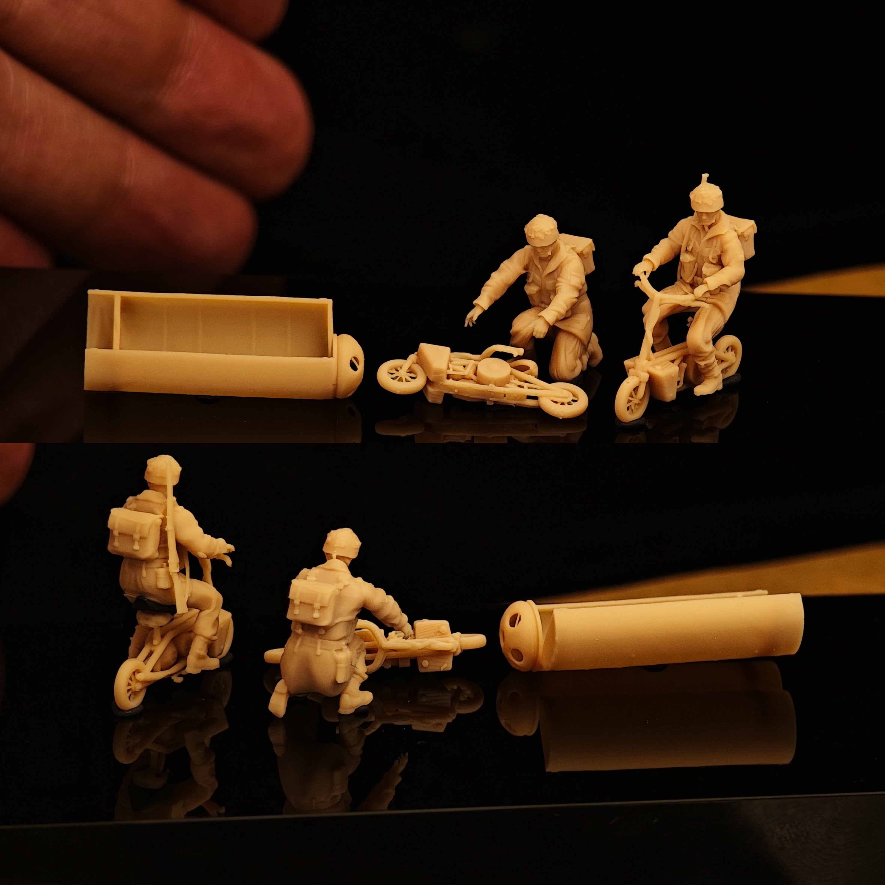 WWII British Airborne Troops and Motorcycles: 2 soldiers, 2 motorcycles, 1 storage box  LSSNO295 1/35/48/64/72/87/100/144