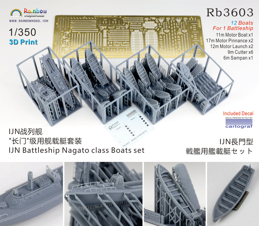 Rainbow RB3603 1/350Detail Up IJN Battleship Nagato class Boats set [3DP+PE+Decal]