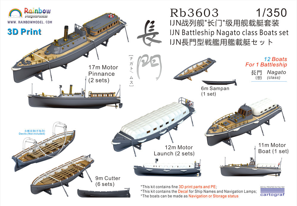 Rainbow RB3603 1/350Detail Up IJN Battleship Nagato class Boats set [3DP+PE+Decal]