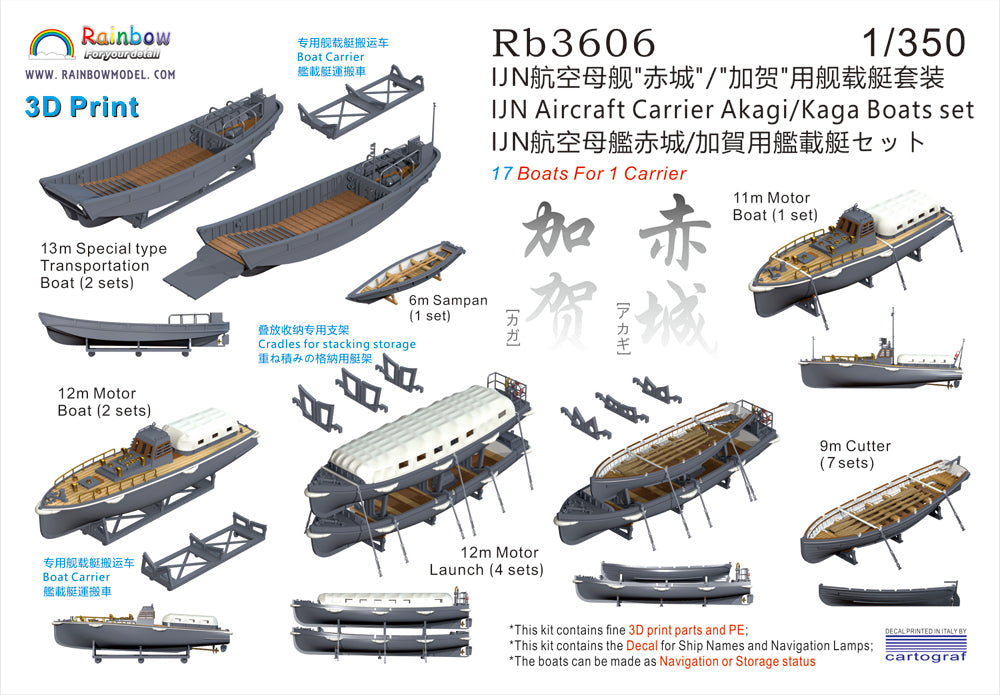 Rainbow RB3606 1/350Detail Up IJN Aircraft Carrier Akagi/Kaga Boats set [3DP+PE+Decal]