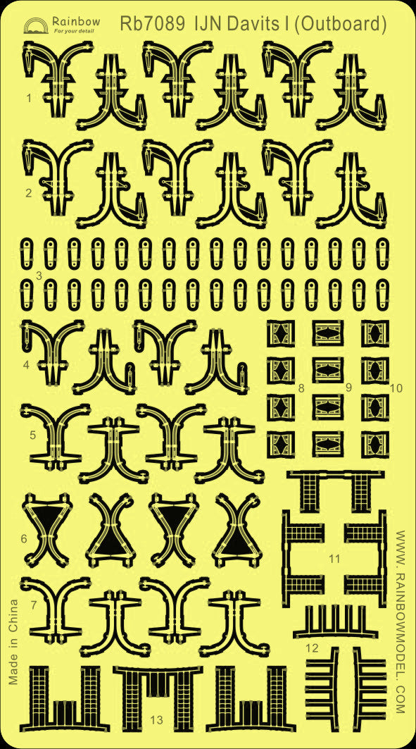 Rainbow RB7089 1/700Detail Up IJN Davits I (Outboard)