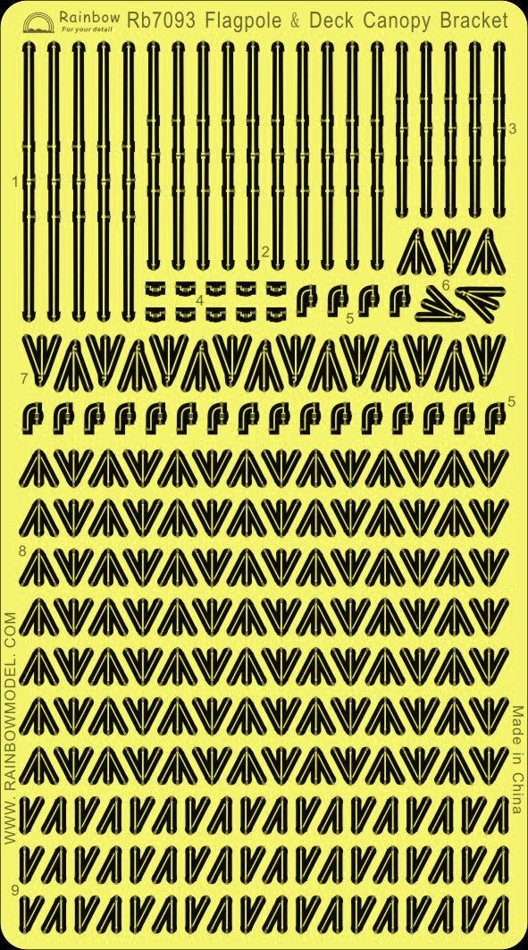 Rainbow RB7093 1/700Detail Up Flagpole & Deck Canopy Bracket