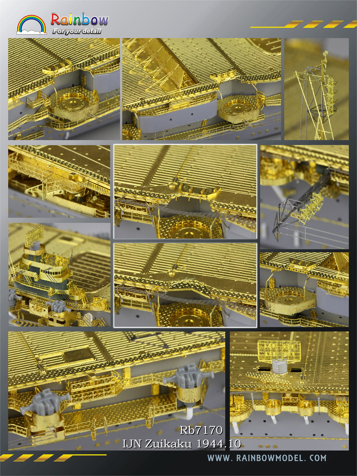 Rainbow RB7170 1/700Detail Up IJN Aircraft carrier Zuikaku 1944.10 upgraded set [PE*22,3DP*24,Metal barrels*4,Metal parts*12]