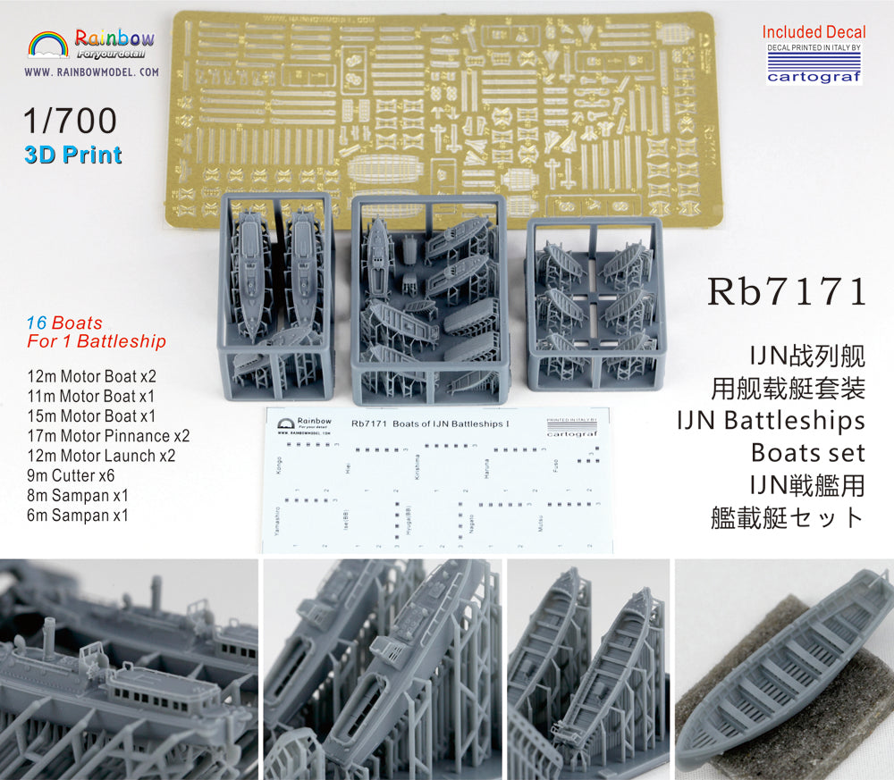 Rainbow RB7171 1/700Detail Up IJN Battleships Boats set [3DP+PE+Decal]