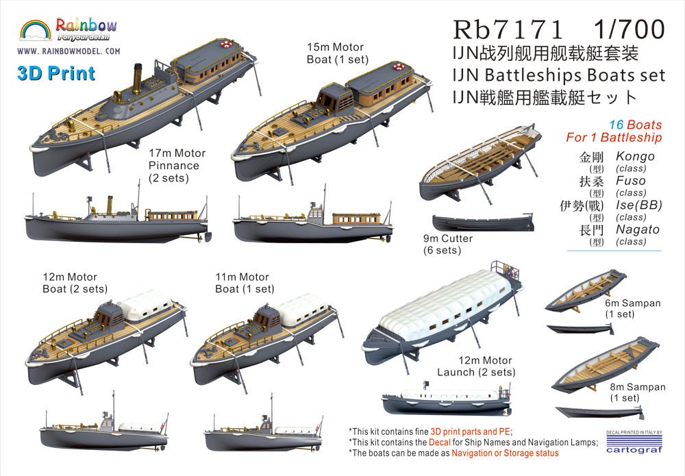 Rainbow RB7171 1/700Detail Up IJN Battleships Boats set [3DP+PE+Decal]