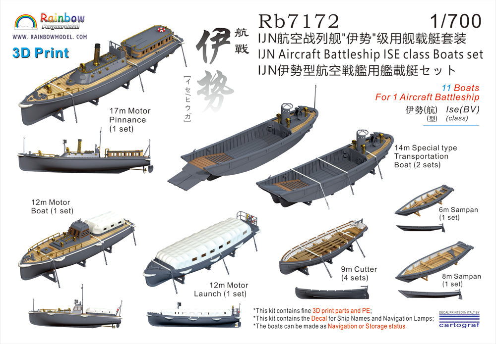 Rainbow RB7172 1/700Detail Up IJN Aircraft Battleship ISE class Boats set [3DP+PE+Decal]