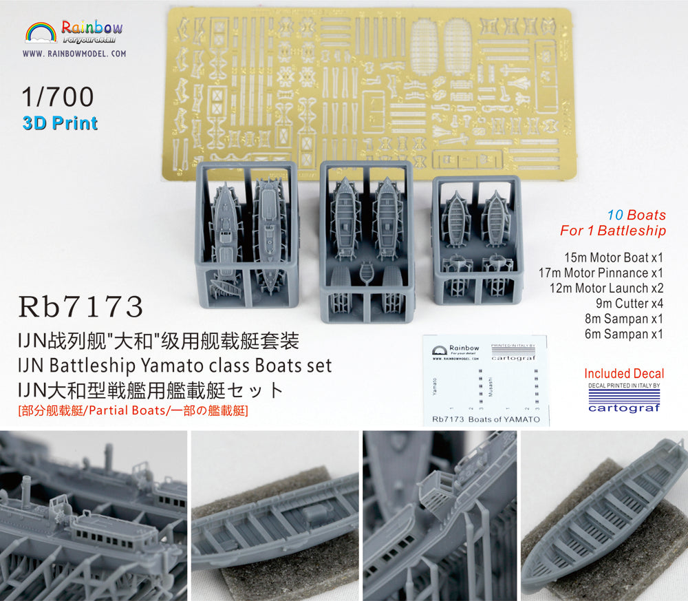 Rainbow RB7173 1/700Detail Up IJN Battleship Yamato class Boats set [3DP+PE+Decal]