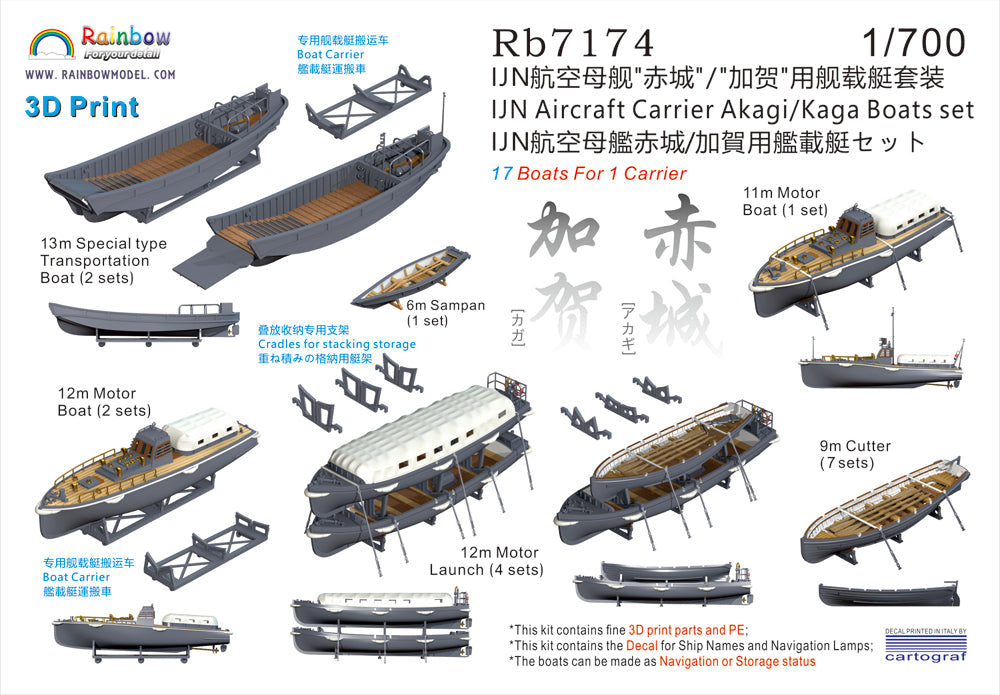 Rainbow RB7174 1/700Detail Up IJN Aircraft Carrier Akagi/Kaga Boats set [3DP+PE+Decal]