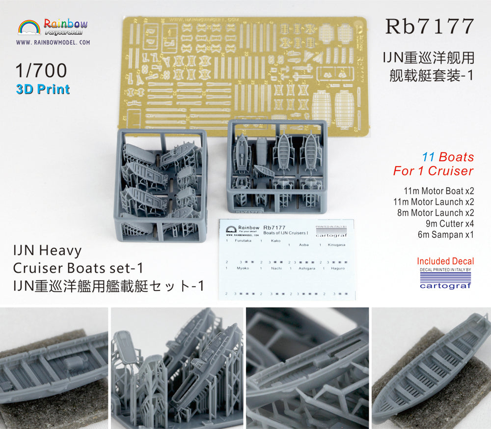 Rainbow RB7177 1/700Detail Up IJN Heavy Cruiser Boats set-1 [3DP+PE+Decal]