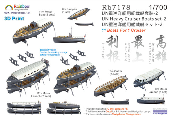 Rainbow RB7178 1/700Detail Up IJN Heavy Cruiser Boats set-2 [3DP+PE+Decal]