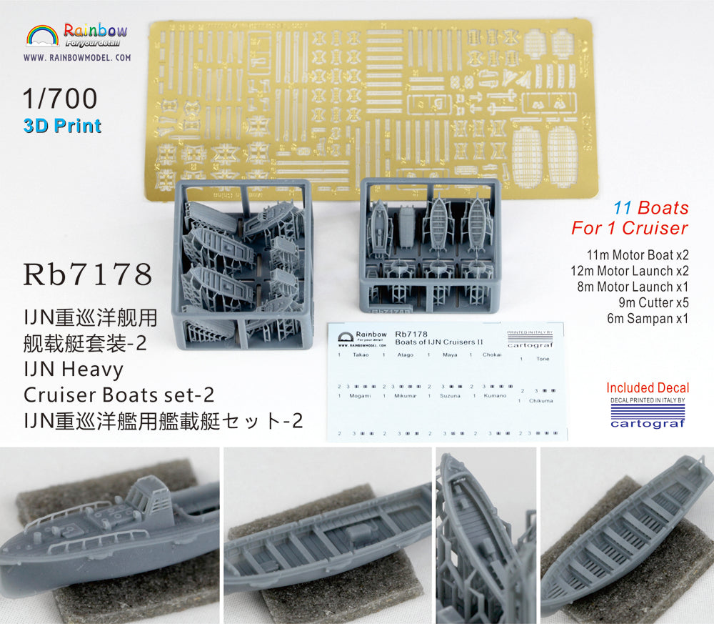 Rainbow RB7178 1/700Detail Up IJN Heavy Cruiser Boats set-2 [3DP+PE+Decal]