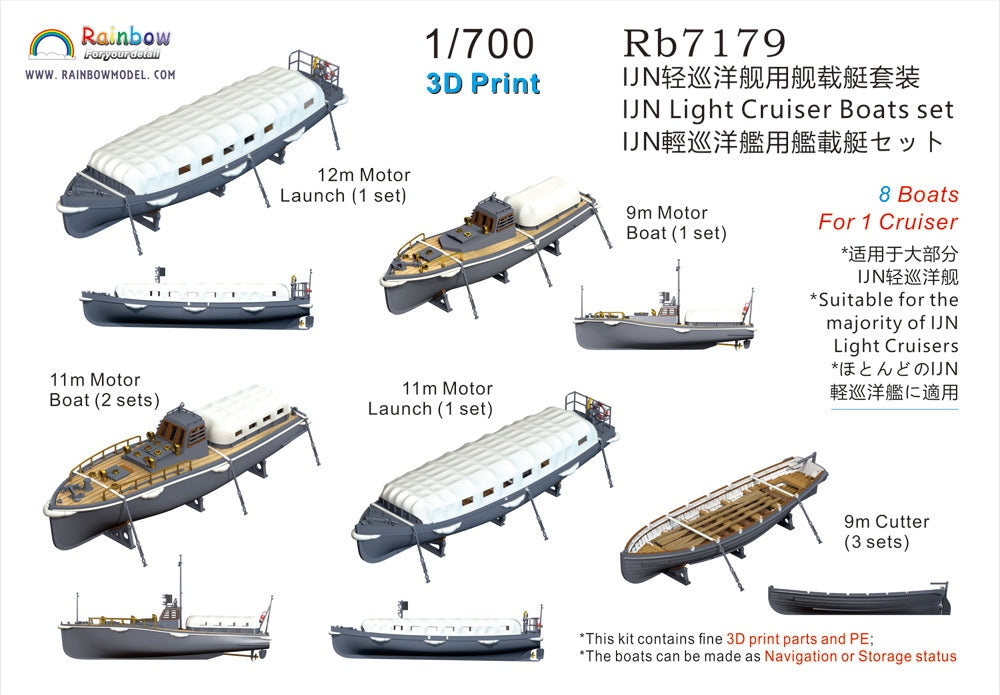 Rainbow RB7179 1/700Detail Up IJN Light Cruiser Boats set [3DP+PE]