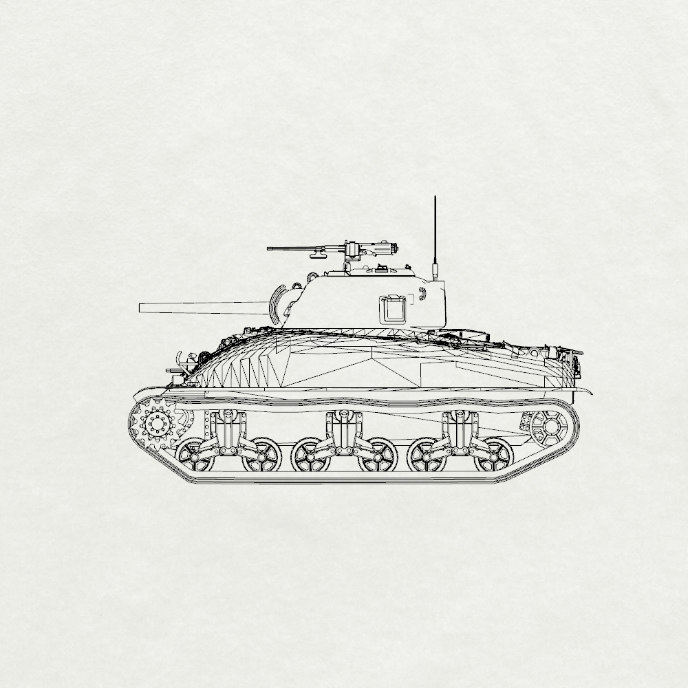 Detail view of MRY-SFW SS142 US Army Sherman M4A1 Medium Tank Model