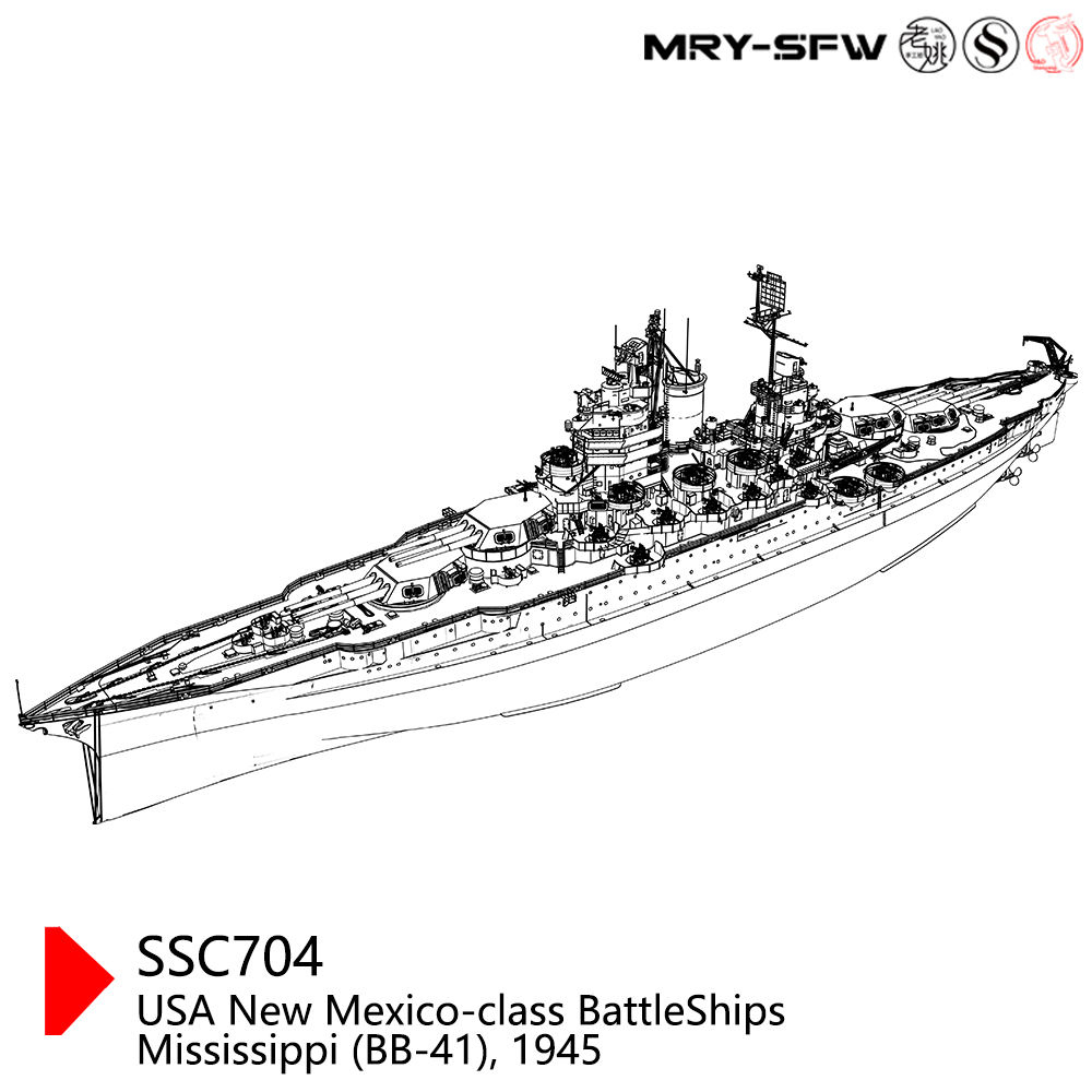 SSMODEL 704S Military Model Kit USS New Mexico Class Mississippi (BB-41) 1945 Battleship Full Hull