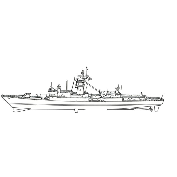 Detail view of SSC170S Military Model SNS Baleares Class Frigate Full Hull Model