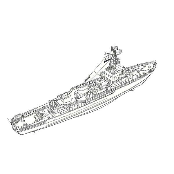 Detail view of SSC174 Military Model USSR Soviet Union T43K Class Minesweeper Water Line Model