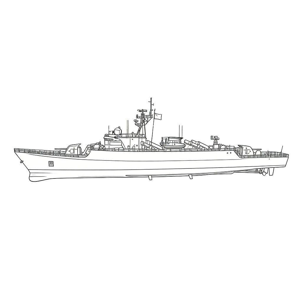 Detail view of SSC179S Military Model CNS Jianghu III Class Frigate Full Hull Model