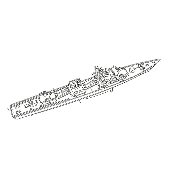 Detail view of SSC180Military Model CNS Jianghu I Class Frigate Water Line Model