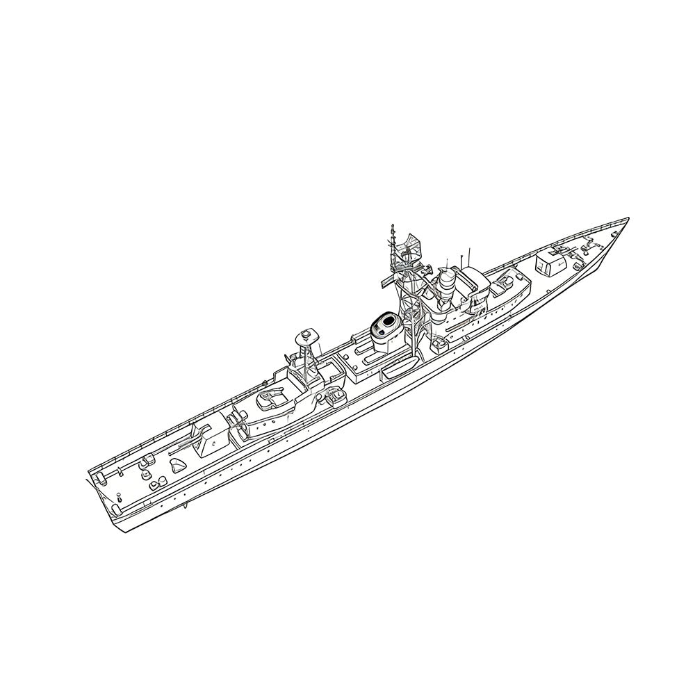 Detail view of SSC181Military Model CNS Jiangdong Class Frigate Water Line Model