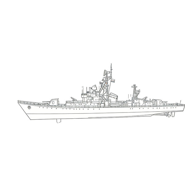 Detail view of SSC181Military Model CNS Jiangdong Class Frigate Water Line Model
