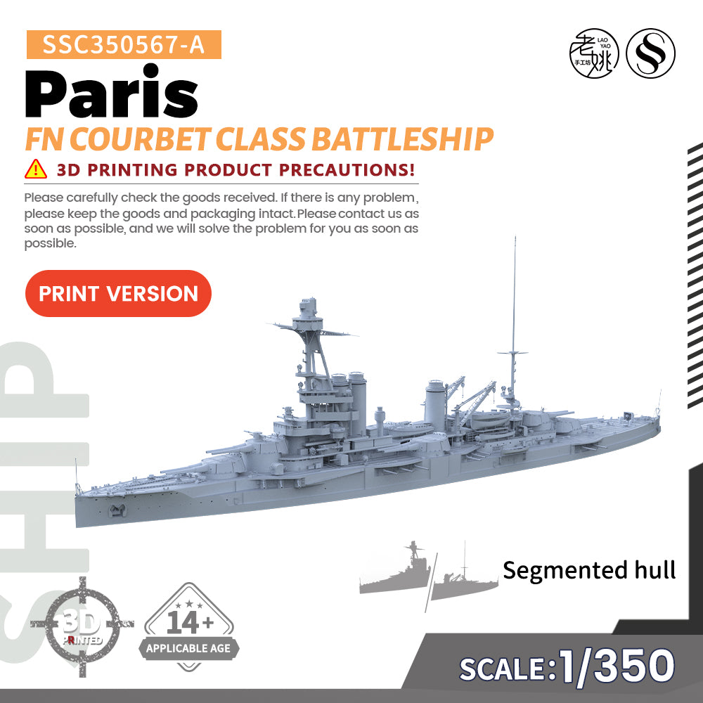 SSMODEL 567 Military Warship Model Kit France Navy Courbet Class Paris Battleship — scale model kit