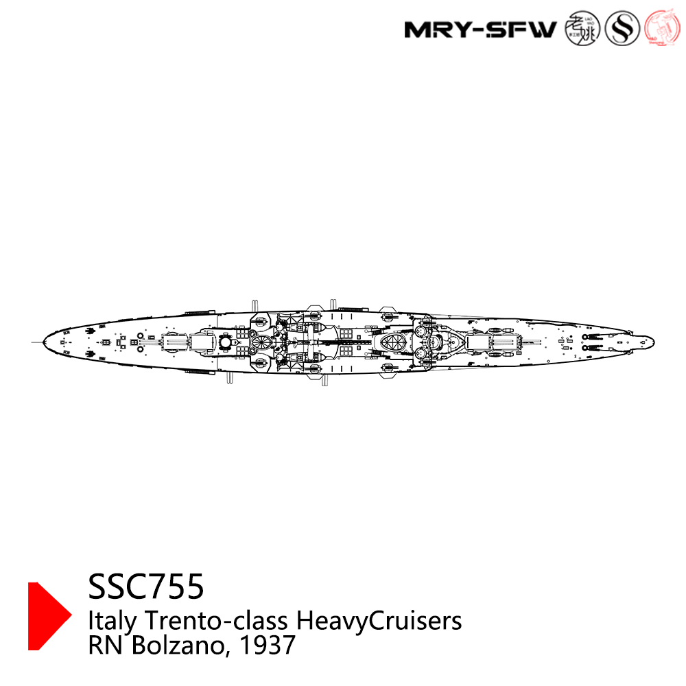 MRY-SFW SSC755 Military Model Kit Italy Trento-Class Heavy Cruisers RN Bolzano, 1937 Water Line